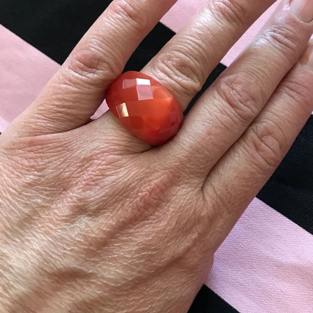 Red Faceted Cats Eye Dome Ring Sz 8‎